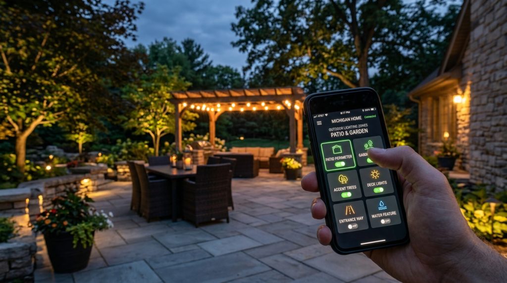 a smartphone app controlling outdoor lighting zones